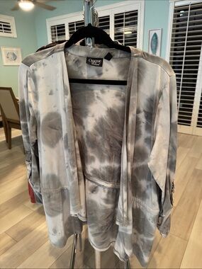Onque Casuals Gray Tie-Dye Open Front Cardigan Jacket